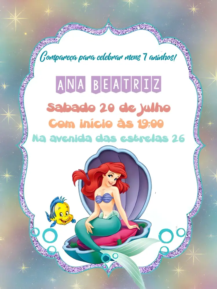 Convite A Pequena Sereia Ariel