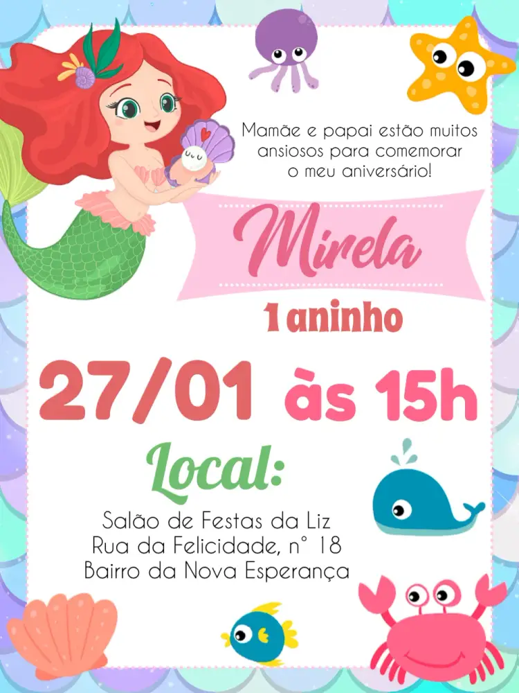 Convite A Pequena Sereia Branco