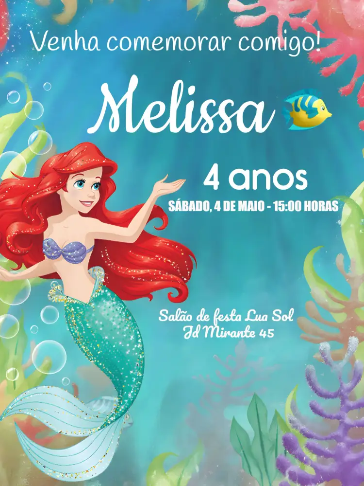 Convite A Pequena Sereia Sebastian