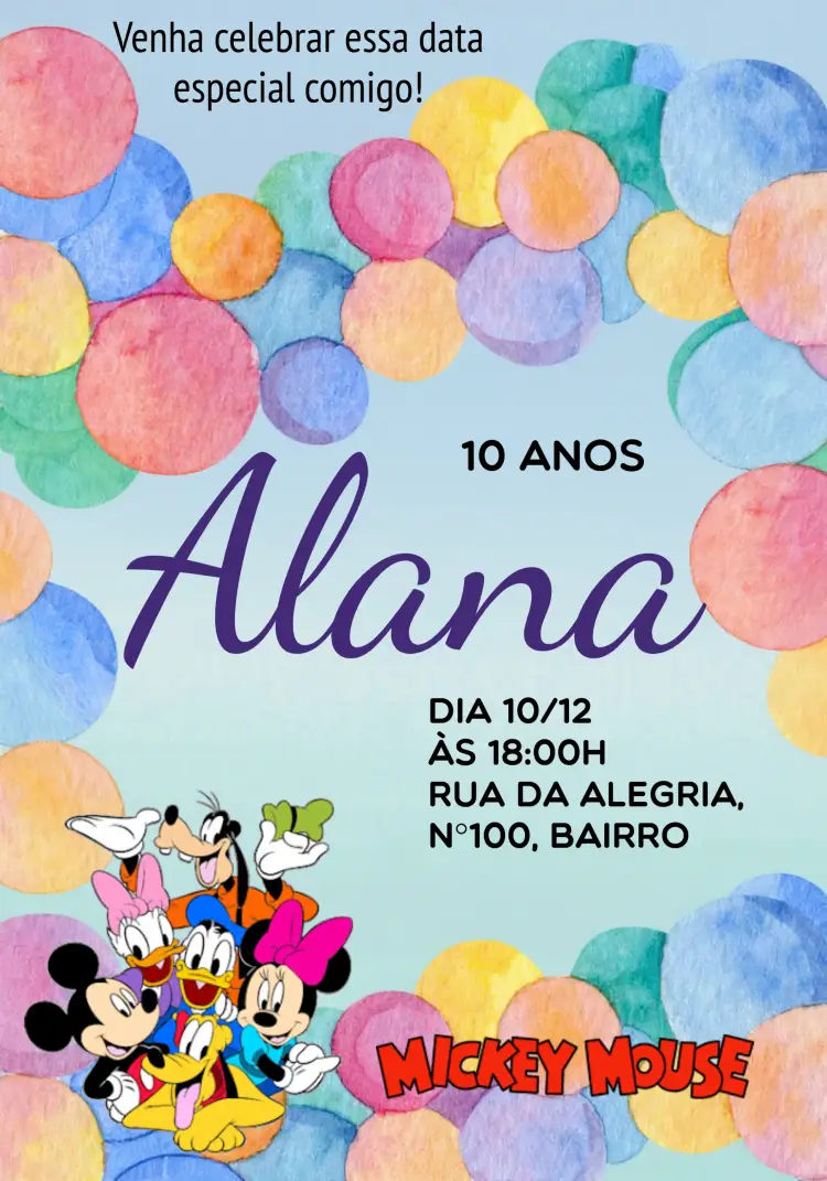 Convite A Turma Do Mickey Disney