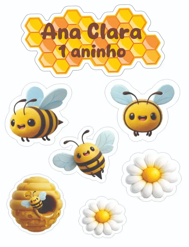 Convite Abelhinha – tema Topo de bolo colorido, divertido, temática de abelhas, ilustrações infantis, design moderno, vibrante