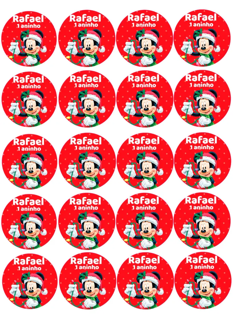 Convite Adesivo Natal Mickey 5cm Redondo