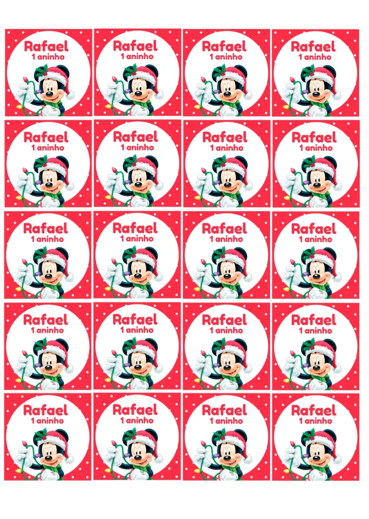 Convite Adesivo Natal Mickey Mouse 5cm Quadrado