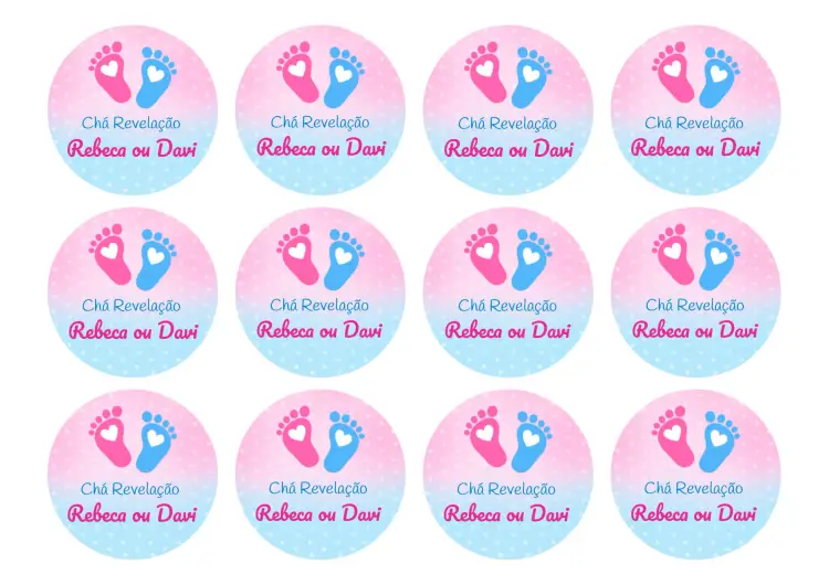 Convite Adesivo Tag Chá Revelação Rosa