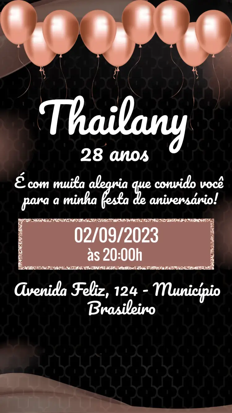 Convite Adulto Rosê Gold Balões – tema Aniversário rosê, dourado, balões, moderno, elegante, festivo