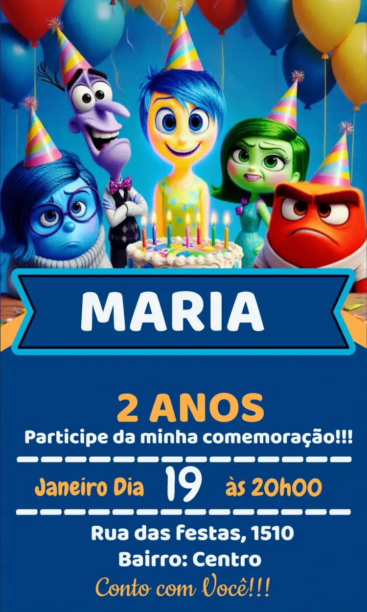 Convite Aiversário Divertida Mente Sentimentos