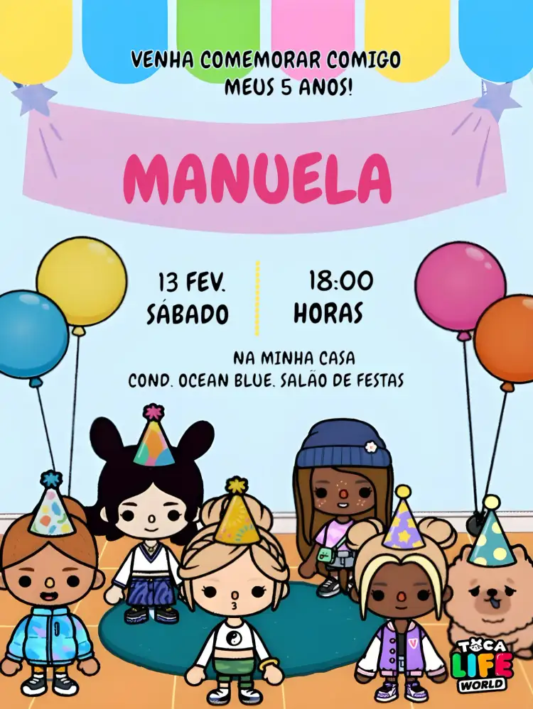 Convite Aiversário Toca Life World Jogo – tema Mais pesquisados colorido, divertido, lúdico, temático, moderno, jovial