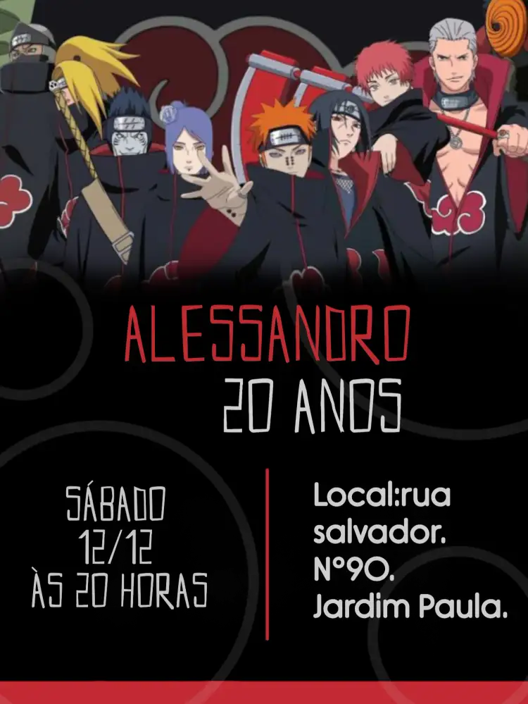 Convite Akatsuki Anime – tema Aniversário Infantil anime, moderno, colorido, temático, divertido, jovem