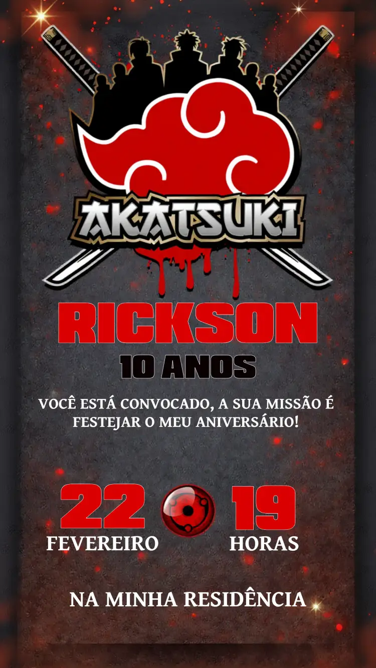 Convite Akatsuki Naruto Preto