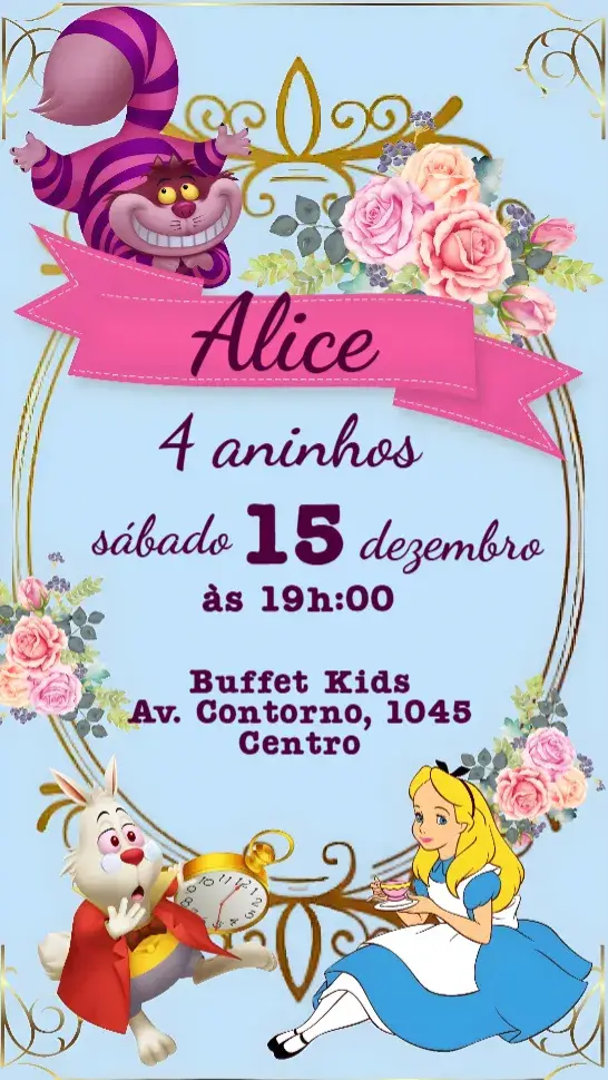 Convite Alice no País das Maravilhas