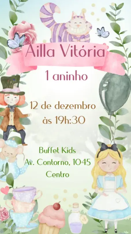 Alice in Wonderland Watercolor invitation
