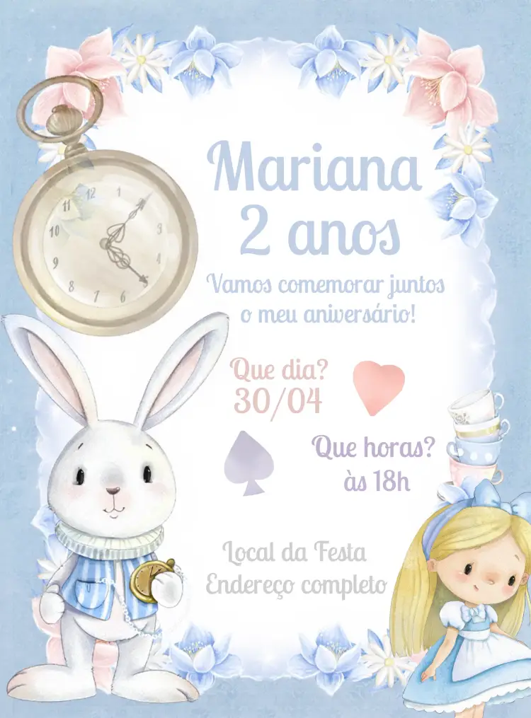 Convite Alice No País Das Maravilhas Aquarela Louças
