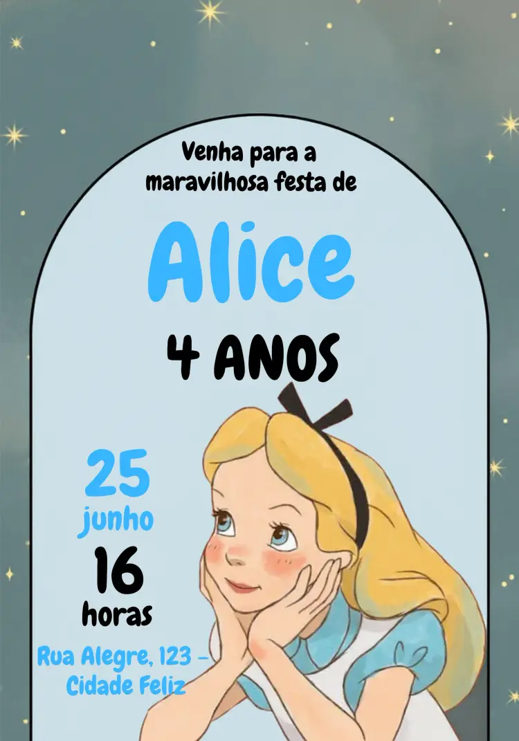 Convite Alice No País Das Maravilhas Azul