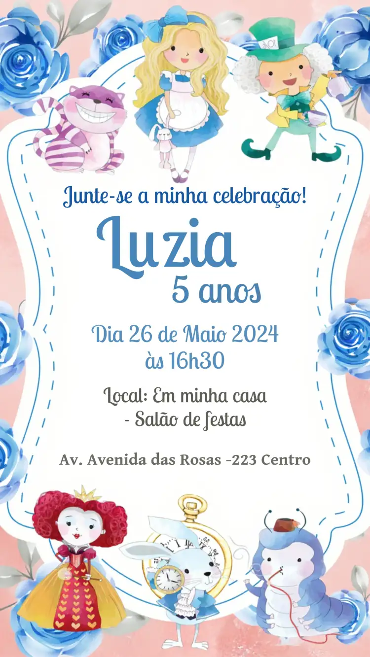Alice No Pais Das Maravilhas Azul Rosa