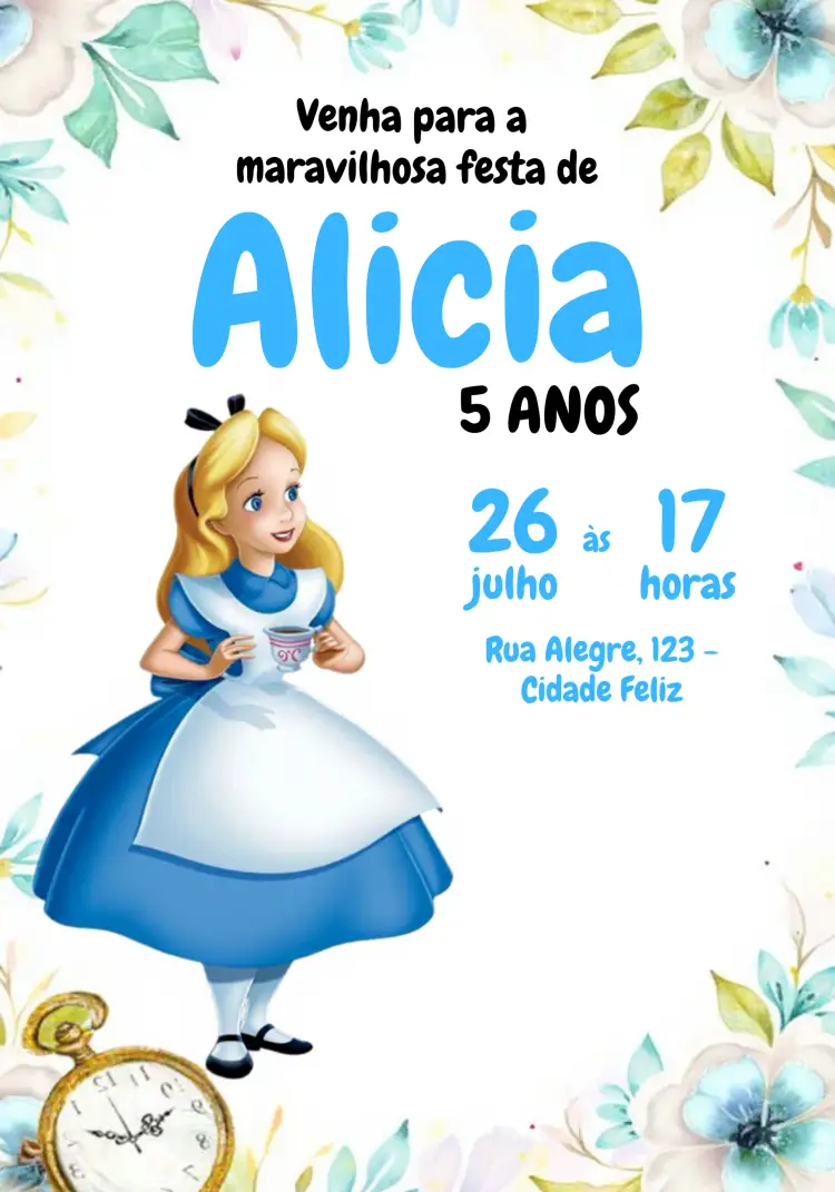Convite Alice No País Das Maravilhas Branco