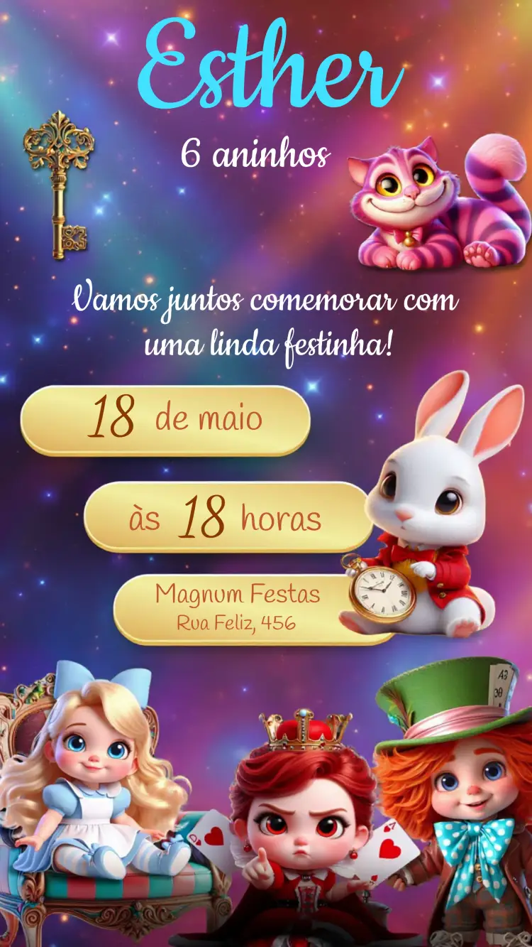 Convite Alice No País Das Maravilhas Colorido