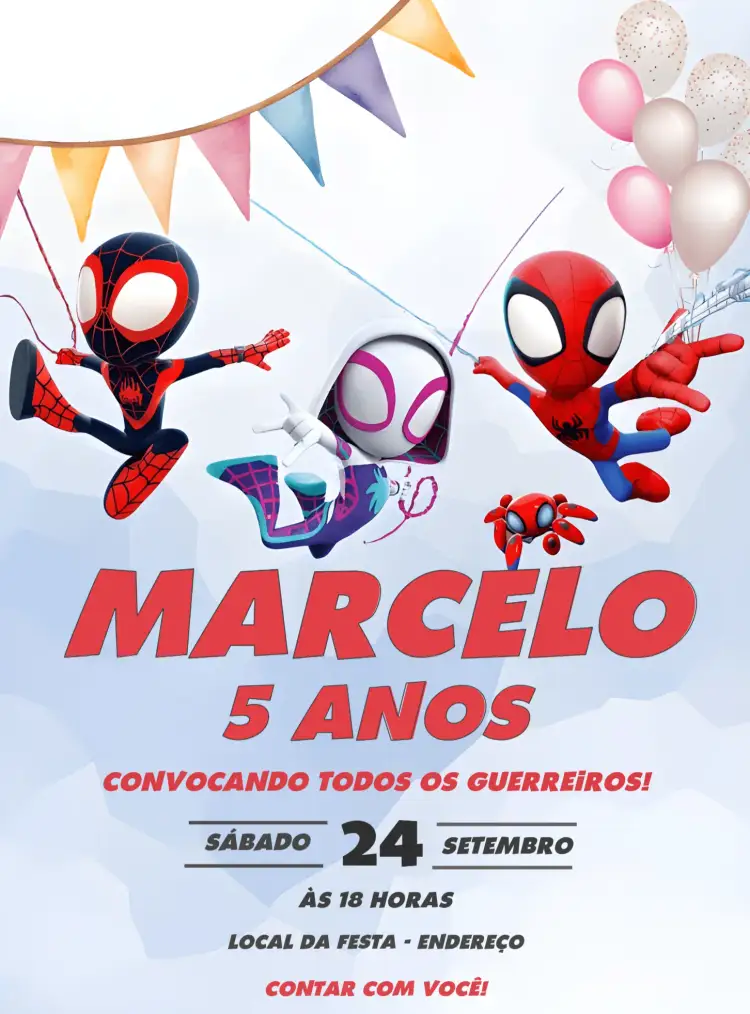 Convite Amazing Spidey E Seus Amigos Homem – tema Mais pesquisados vermelho, preto, super-heróis, divertido, infantil, moderno