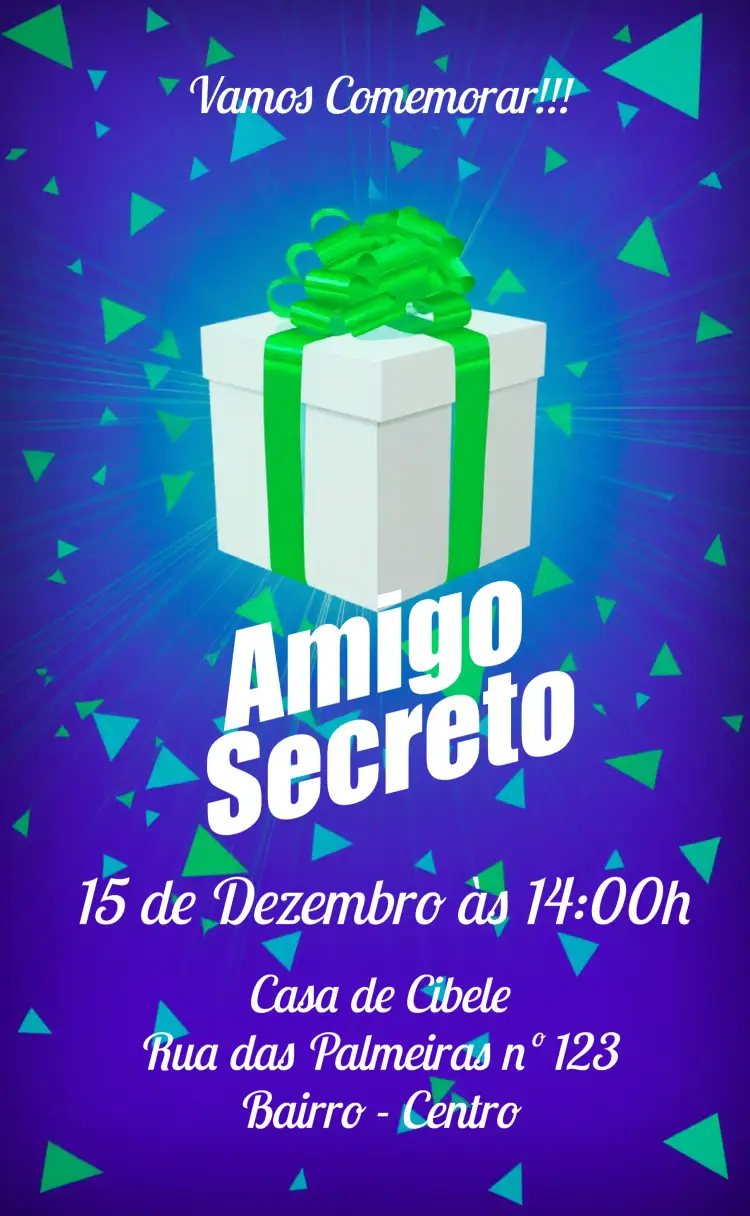 Convite Amigo Secreto Ano – tema Datas Comemorativas moderno, elegante, azul, festivo, sazonal