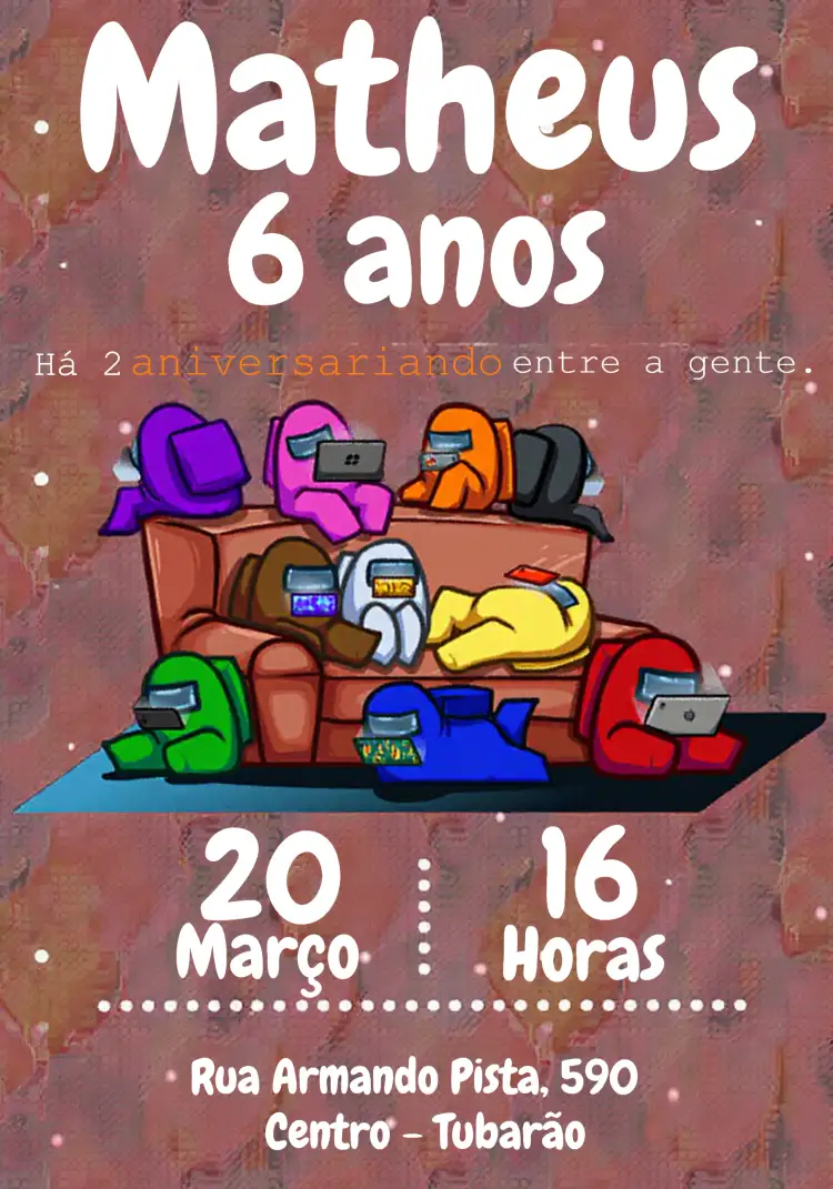 Convite Among Us Amongus – tema Mais pesquisados colorido, divertido, jogos, infantil, temático, moderno