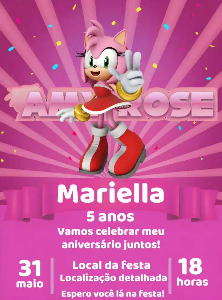 Convite Amy Rose Sonic