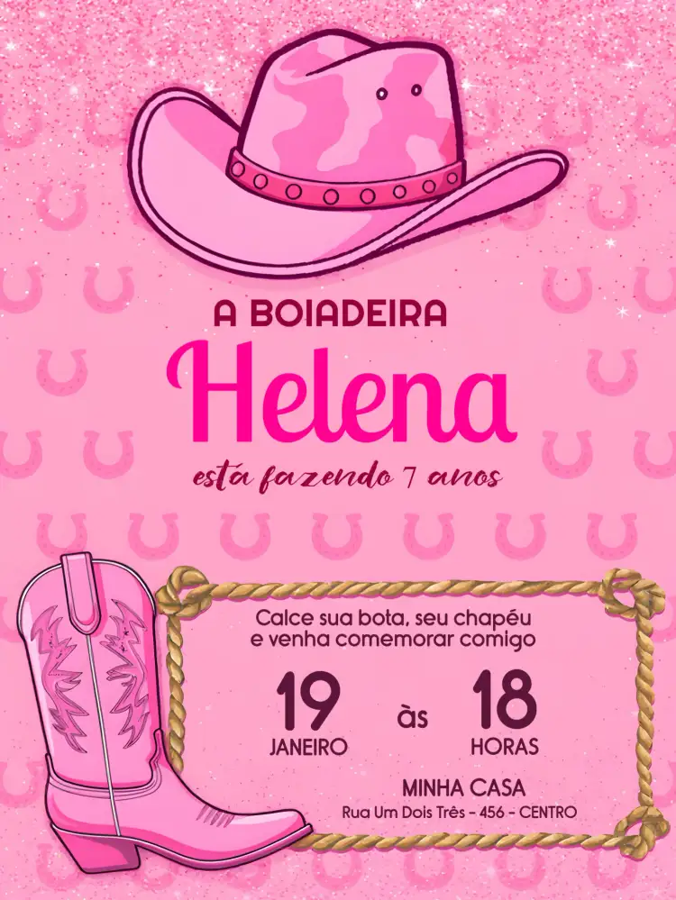 Convite Ana Castela Boiadeira Estrelas – tema Mais pesquisados rústico, feminino, colorido, brilhante, campestre, divertido