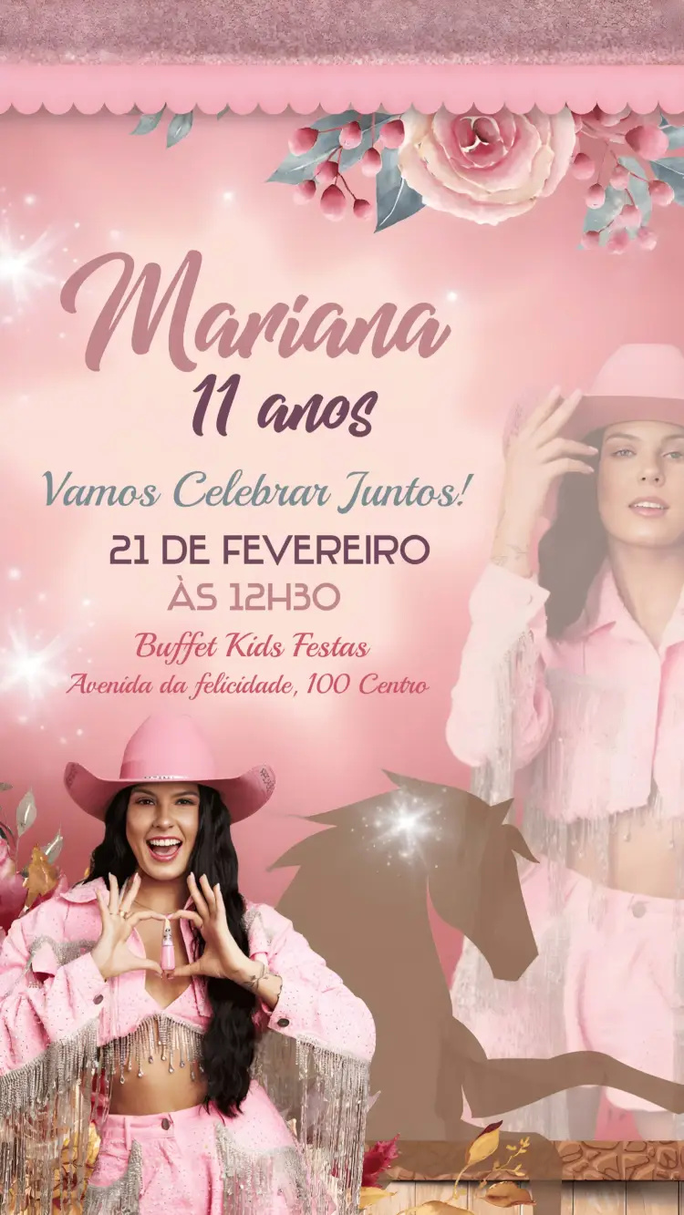 Convite Ana Castela Boiadeira Menina editável e personalizável