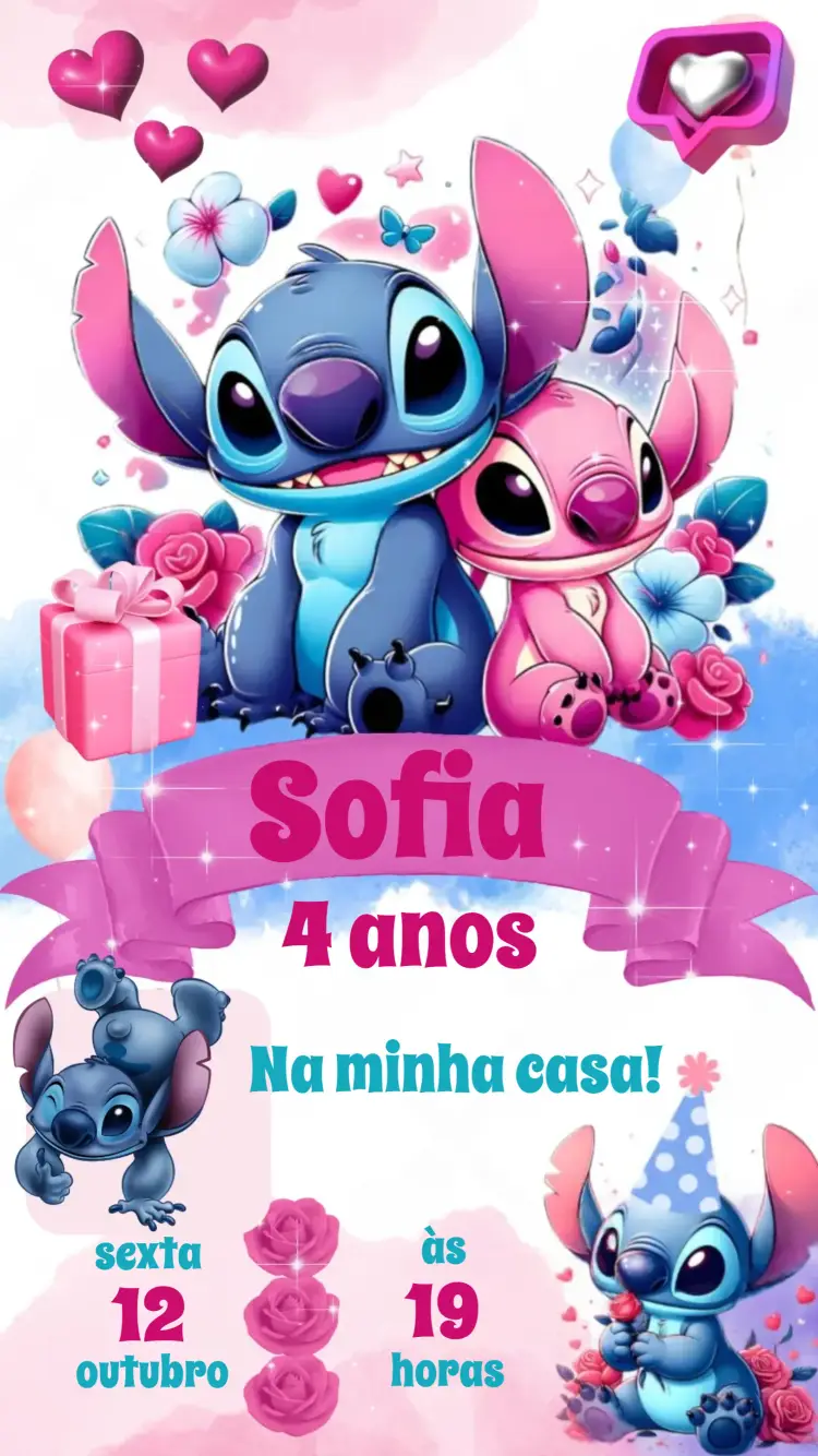Convite Angel e Stitch