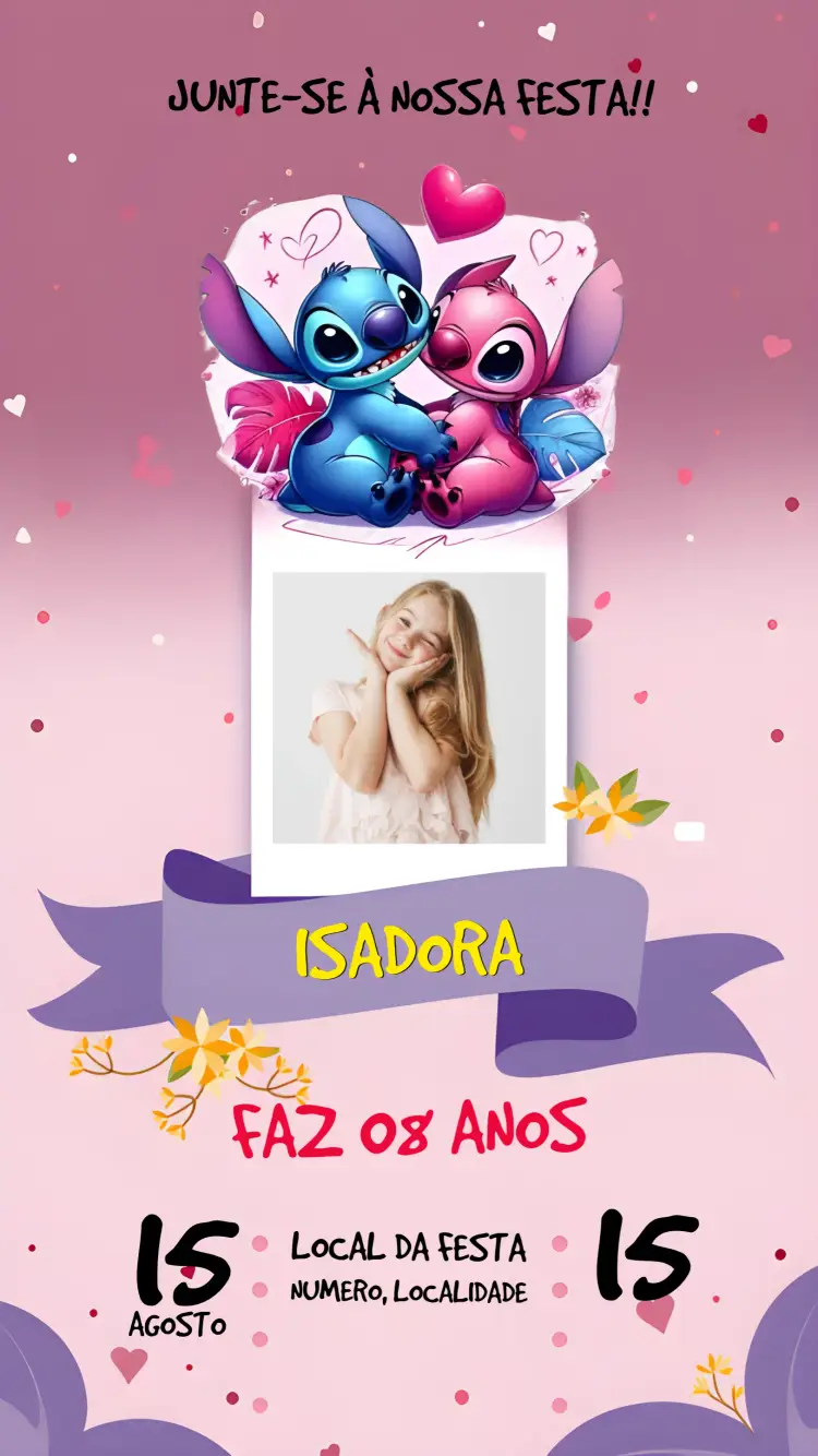Convite Angel E Stitch Com Foto Fofo