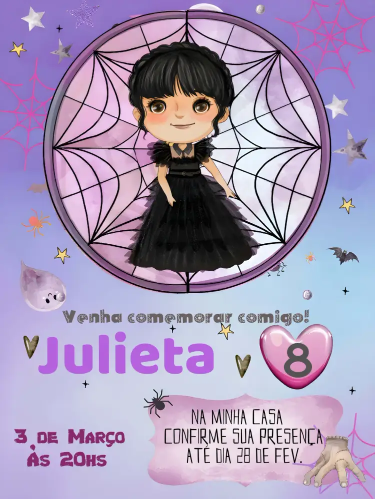 Convite Aniverário Wandinha Addams Colorido