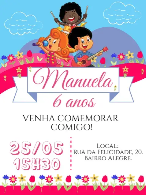 Convite Aniversário 3 Palavrinhas rosa