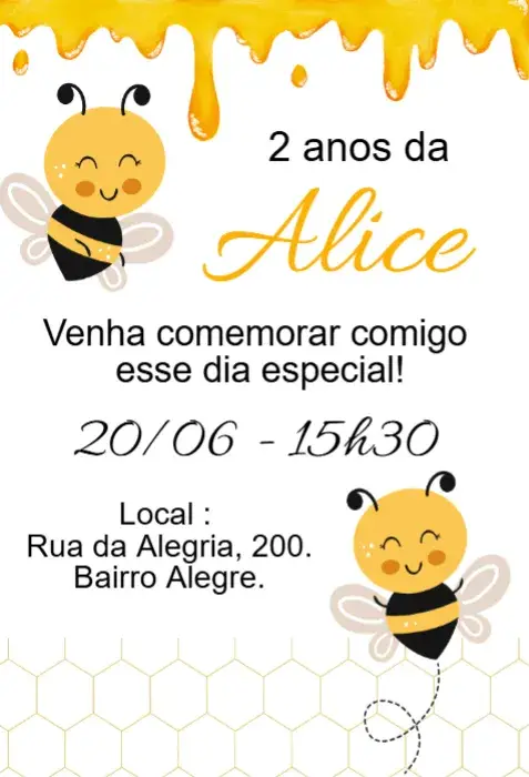 Convite aniversário Abelhinha