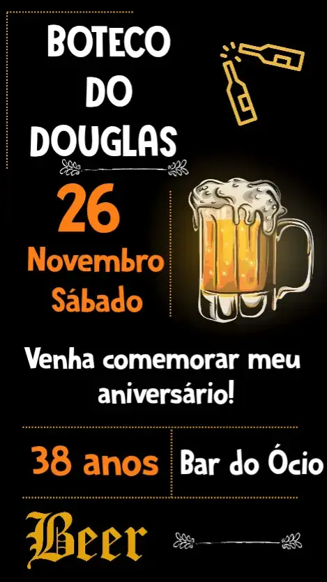 Convite Aniversário Adulto – tema Aniversário elegante, moderno, sophisticated, vintage, minimalista, colorido