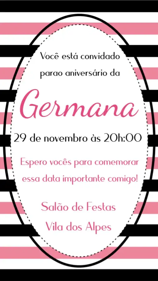 Convite Aniversário Adulto – tema Aniversário rosa, preto, moderno, elegante, minimalista