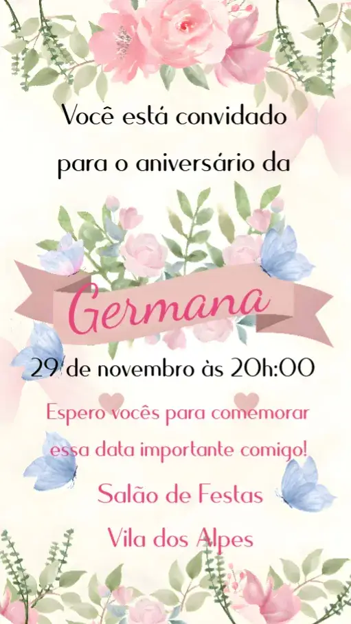 Convite Aniversário Adulto – tema Aniversário floral, moderno, elegante, vintage, minimalista