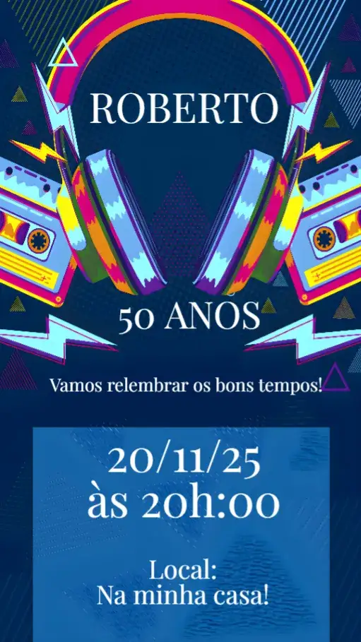 Convite Aniversário Adulto – tema Aniversário vintage, moderno, colorido, retrô, elegante, divertido