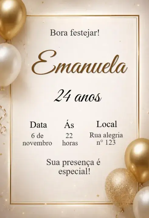 Convite Aniversário Adulto – tema Aniversário moderno, elegante, minimalista, vintage, colorido