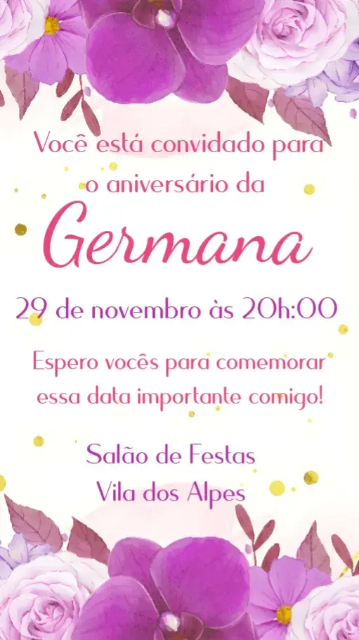 Convite Aniversário Adulto Orquídea