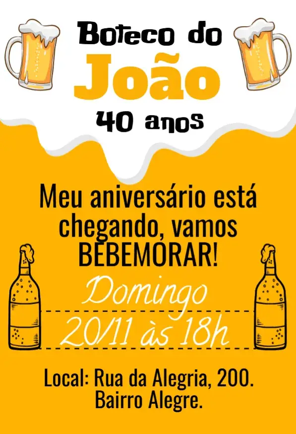 Convite Aniversário Boteco Cerveja