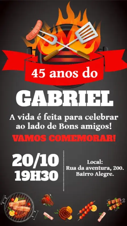 Convite Aniversário Churrasco adulto