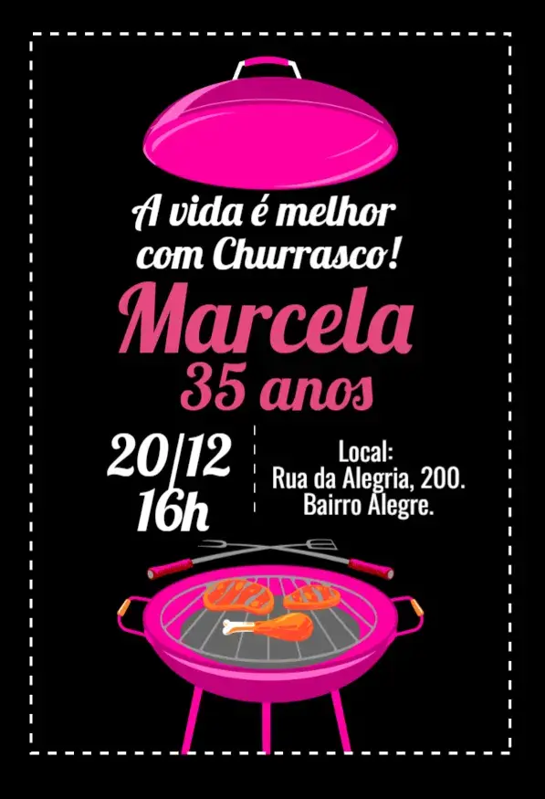 Convite Aniversário Churrasco Rosa