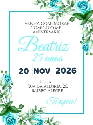 Convite Aniversário floral azul claro