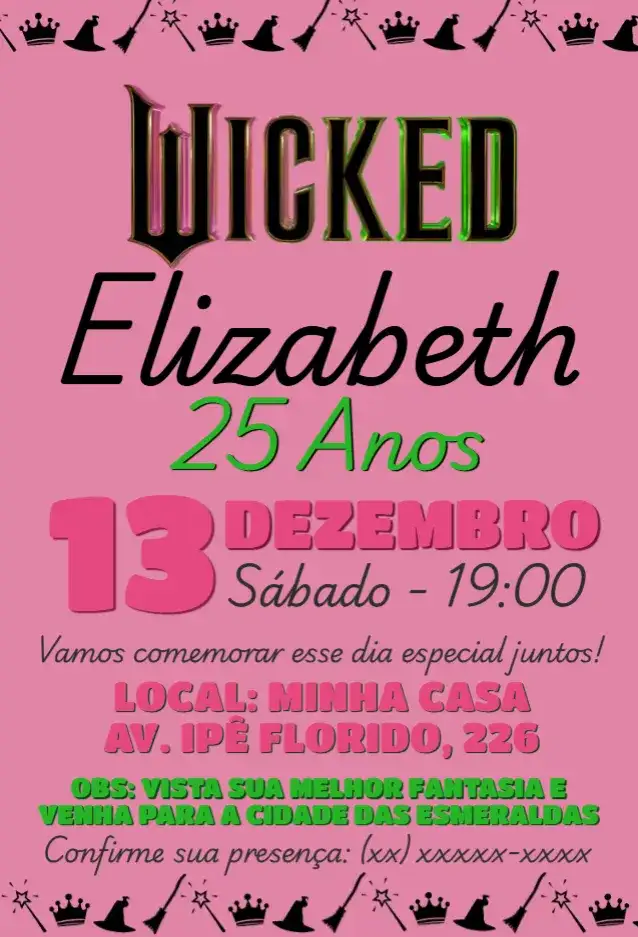 Aniversário Glinda e Elphaba Wicked rosa
