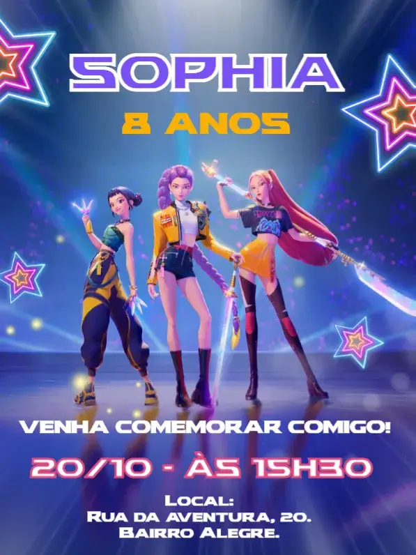 Convite Aniversário Guerreiras do K-Pop