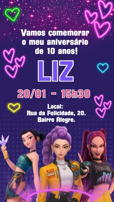 Convite Aniversário Guerreiras do K-Pop