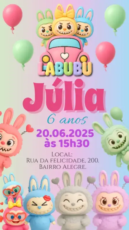 Convite Aniversário Labubu
