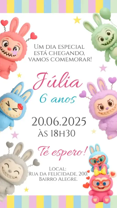 Convite Aniversário Labubu