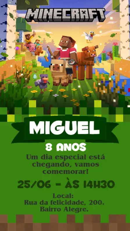 Convite Aniversário Minecraft