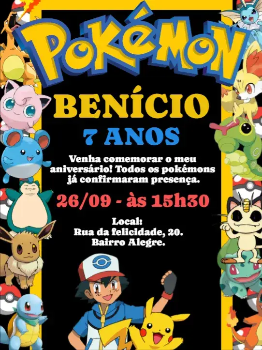 Convite Aniversário Pokémon
