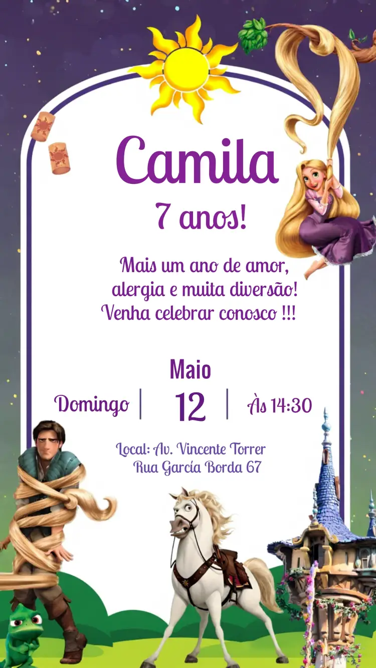 Convite Anivérsario Rapunzel Infantil