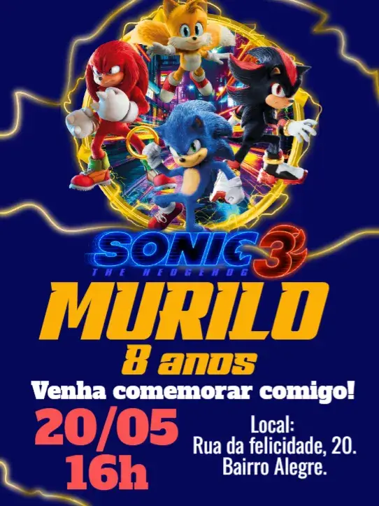 Convite Aniversário Sonic
